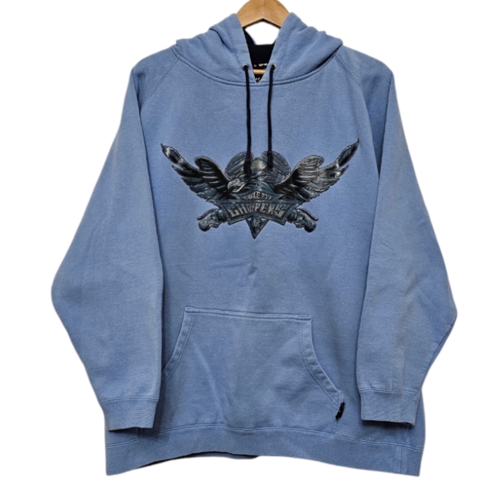 Top Heavy Vintage Y2K Punk Grunge Sky Blue Eagle Eye Choppers Thick Hoodie Sz- M